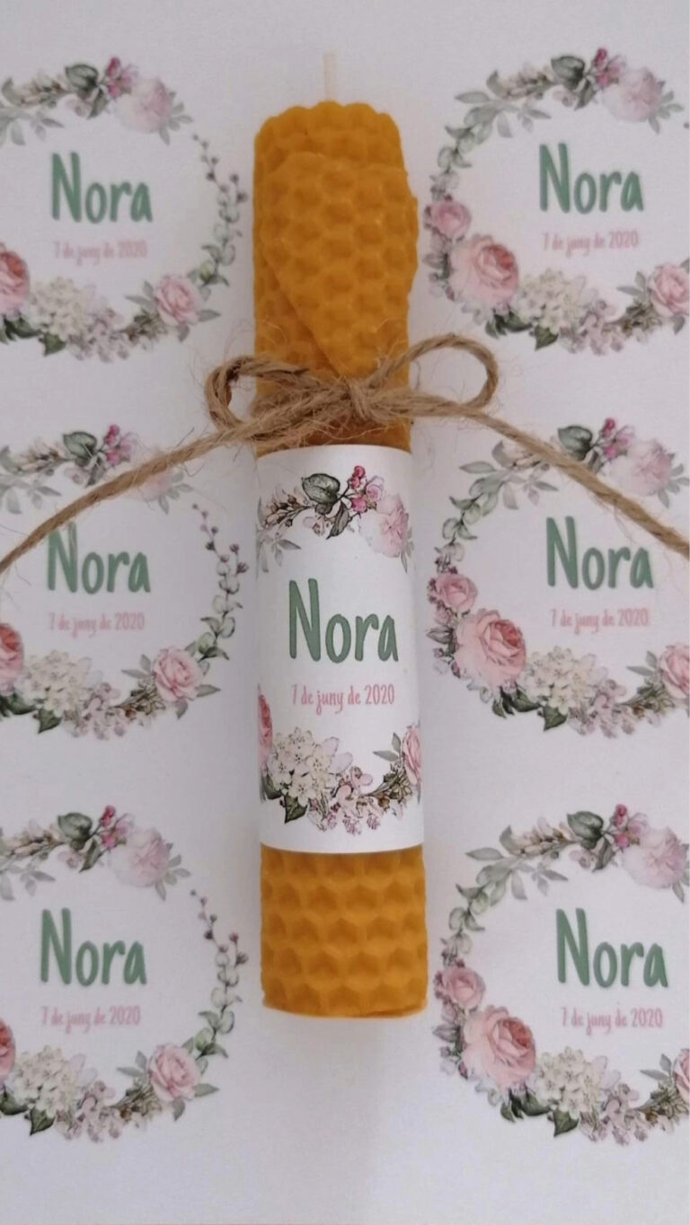 Vela de Cera de Abeja Natural con Etiqueta Personalizada | Detalles para Eventos Nora